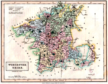 Reprint Antique Details about   Old Victorian Colour Map Worcestershire 1840 Pigot Historical 