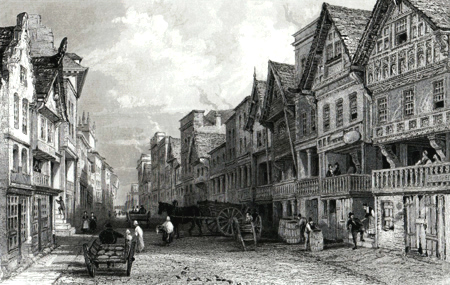 ANTIQUE PRINT: WATER-GATE STREET, CHESTER.