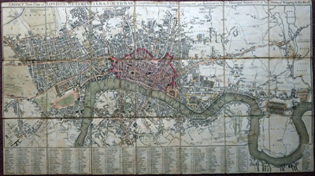 Antique Map of BOWLESs New Pocket Plan of the Cities of London and Westminster with the Borough of Southwark Linen backed by Bowles Old Vintage Map of London Year 1794 Folding Map 