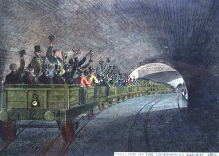 ANTIQUE PRINT: TRIAL TRIP ON THE UNDERGROUND RAILWAY, 1863.