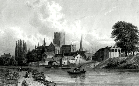 ANTIQUE PRINT: HEREFORD. FROM THE RIVER.